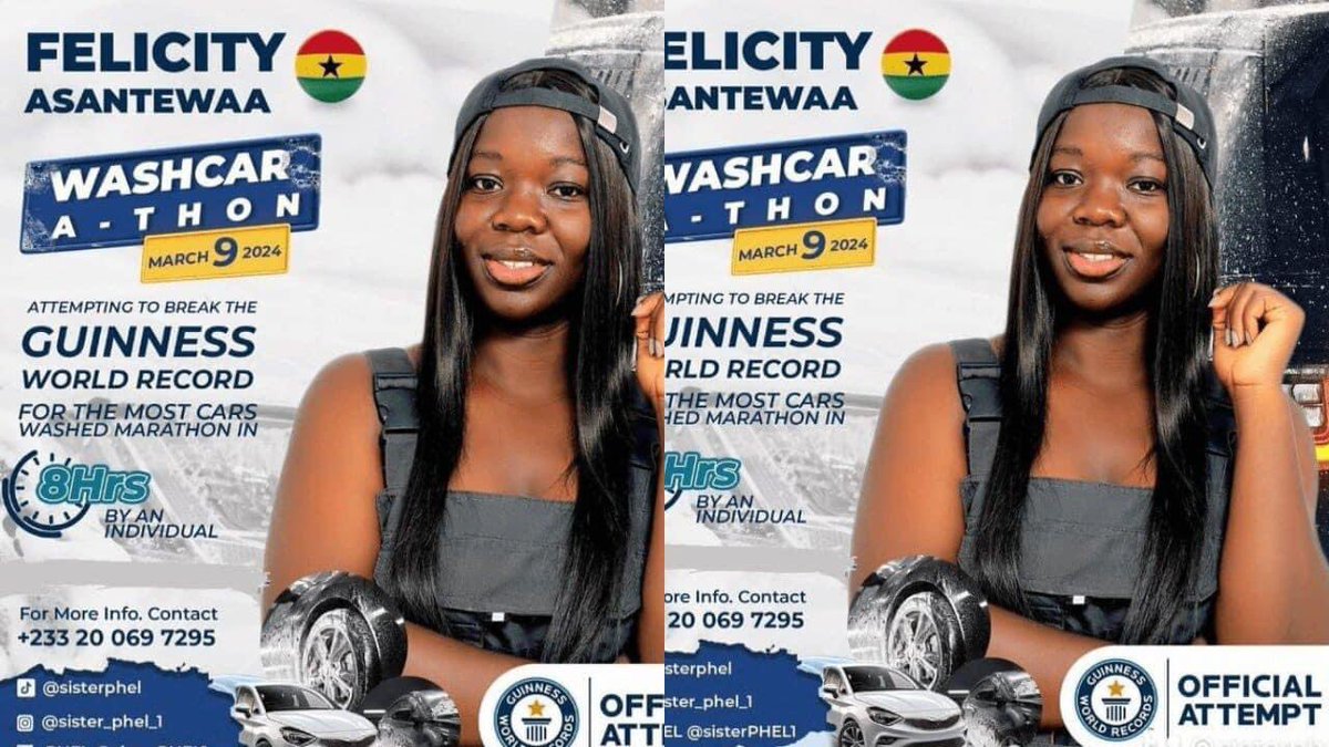 _mrbio's tweet photo. GWR: GH lady Felicity Asantewaa sets new record for the most cars washed in 8 hours

In a remarkable display of dedication and endurance, Ghanaian car enthusiast, Felicity Asantewaa has set a new Guinness World Record for the most cars washed by an individual in 8 hours.

Thread https://t.co/syihPc8H4z