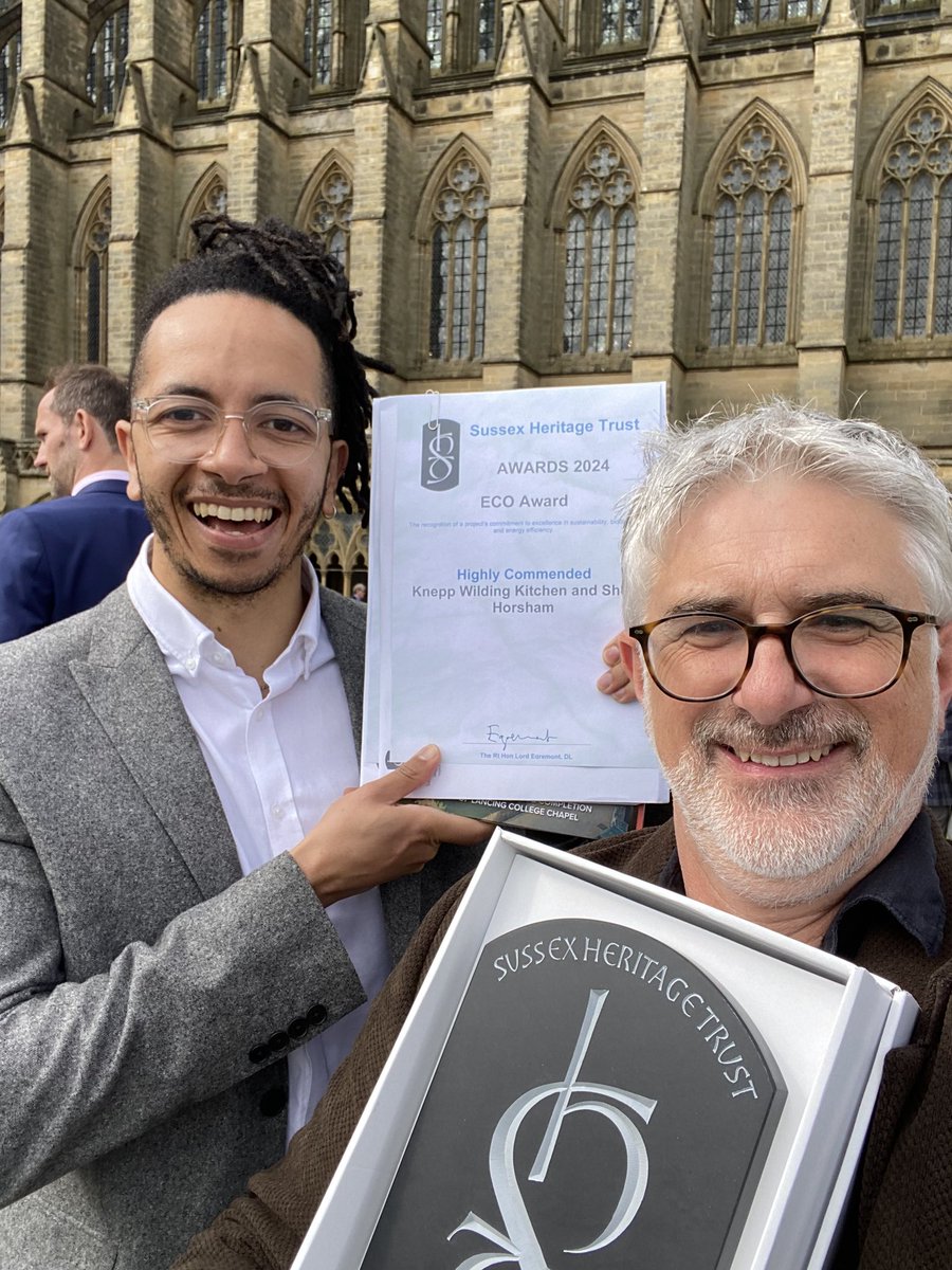 KanerOlette_Arc's tweet photo. Thrilled with the Sussex Heritage Trust Commercial award win and Highly commended Eco Award for Knepp Wilding Kitchen and Shop. Fabulous surroundings of Lancing College Chapel! Well done to all involved on this project. https://t.co/v2htF98vKz