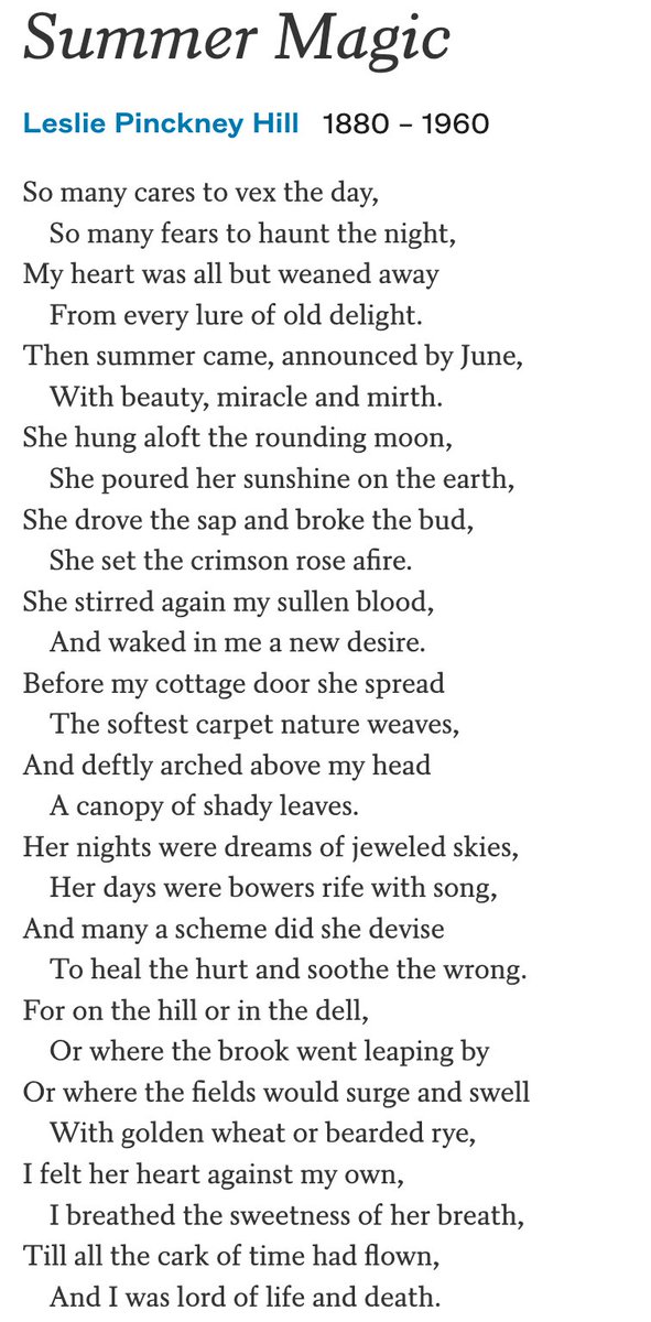 Getting ready for my summer poetry workshop @dorot@DOROTUSA and these rhyming couplets hit just right.

poets.org/poem/summer-ma…