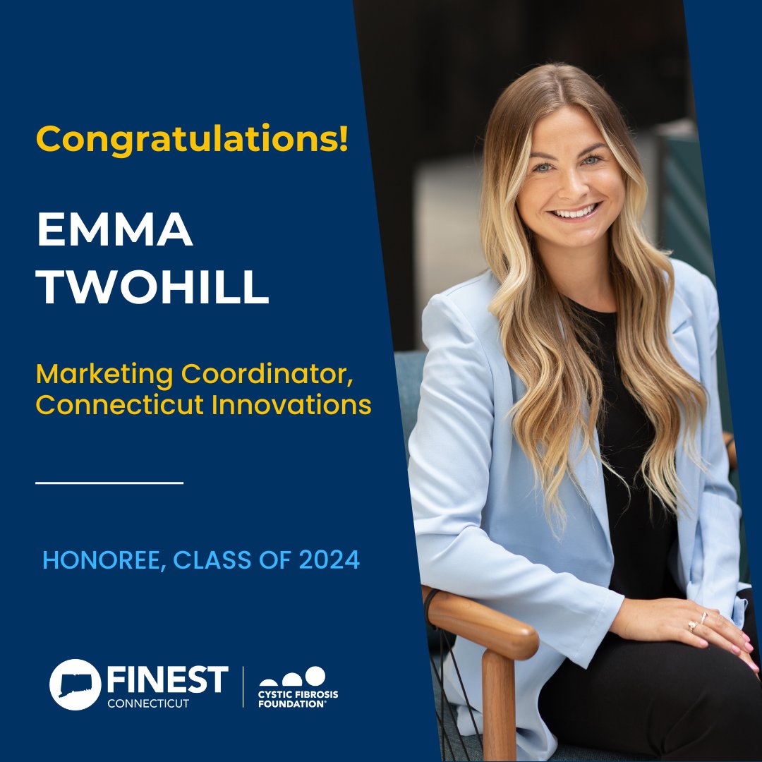 Join us in welcoming Emma Twohill of Connecticut Innovations to the Connecticut's Finest class of 2024! Congratulations and thank you for your commitment to a cure for cystic fibrosis.
To learn how you can support Emma's fundraising efforts, please visit: finest.cff.org/CTFinest/emmat…
