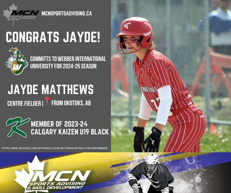Congrats to <a href="/mcnsportcanada/">MCN Sports</a> athlete Jayde on her commitment to <a href="/Webber_softball/">Webber International Softball</a> for the 2024 Season
