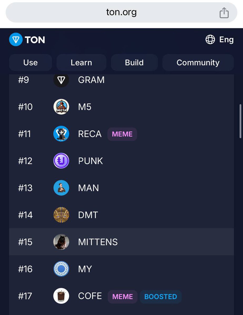 In last season ( S4 ) on The Open League we started from #27 spot position and reached the top.

This season ( S5 ) Mittens is 15th ranked on The Open League and you know where we’re going.

Telegram is showing their support for Mittens, the one and only Black Cat Token on $TON