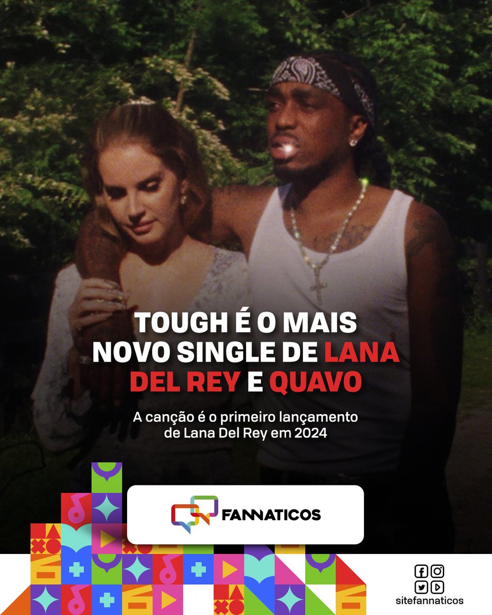 sitefannaticos's tweet photo. Tough é o mais novo single de Lana Del Rey e Quavo. Saiba mais:

https://t.co/RBcVKr5rN9

#fannaticos #entretenimento #culturapop #nerd #filmes #series #quadrinhos #hq #fama #games #musica #livros https://t.co/phHvrujh3A