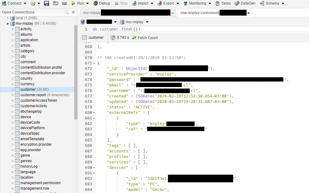 chum1ng0's tweet image. 🚨#Chile🇨🇱: 34.000 usuarios expuestos por una mala configuración en MongoDB de La TV donde quieras! miplay[.]cl, @miplaycl.

La información que se expone es correo, username, passwords, dispositivos, mac.

PD: Fue enviado un correo a miplay

#misconfigurations #miplay #MongoDB