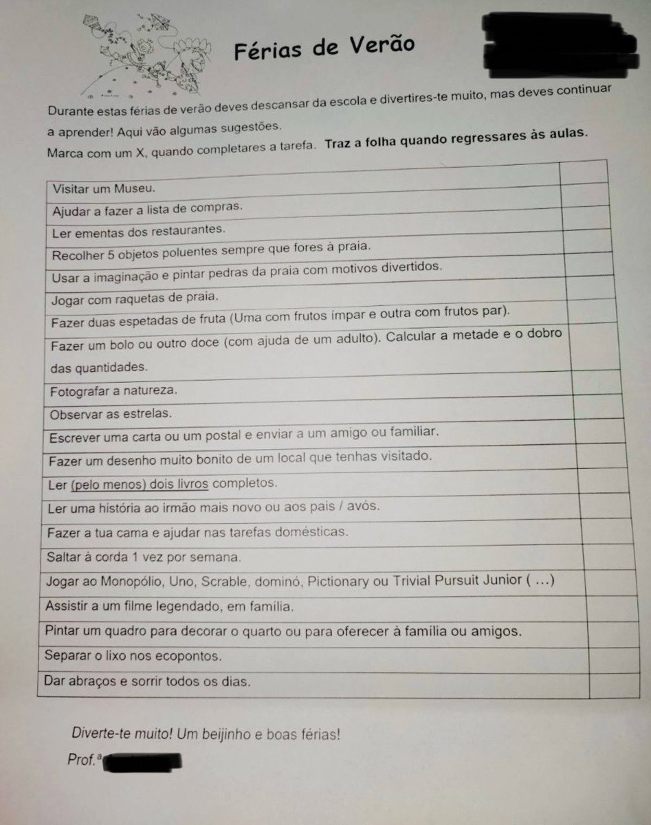 A minha filha tem a melhor professora do mundo, que lhes passou os melhores trabalhos de férias do mundo. ♥️