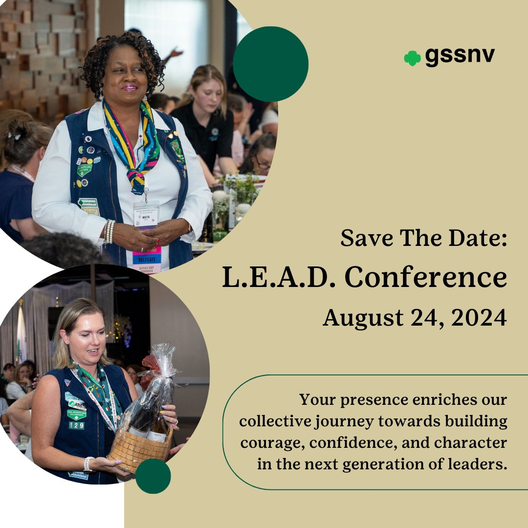 girlscoutsnv's tweet image. 🗓️ Mark your calendars! 🎉 Save the date for the L.E.A.D. Conference on August 24, 2024, at the East Las Vegas Community Center! 💚 #LEADConference #GirlScouts #GSSNV