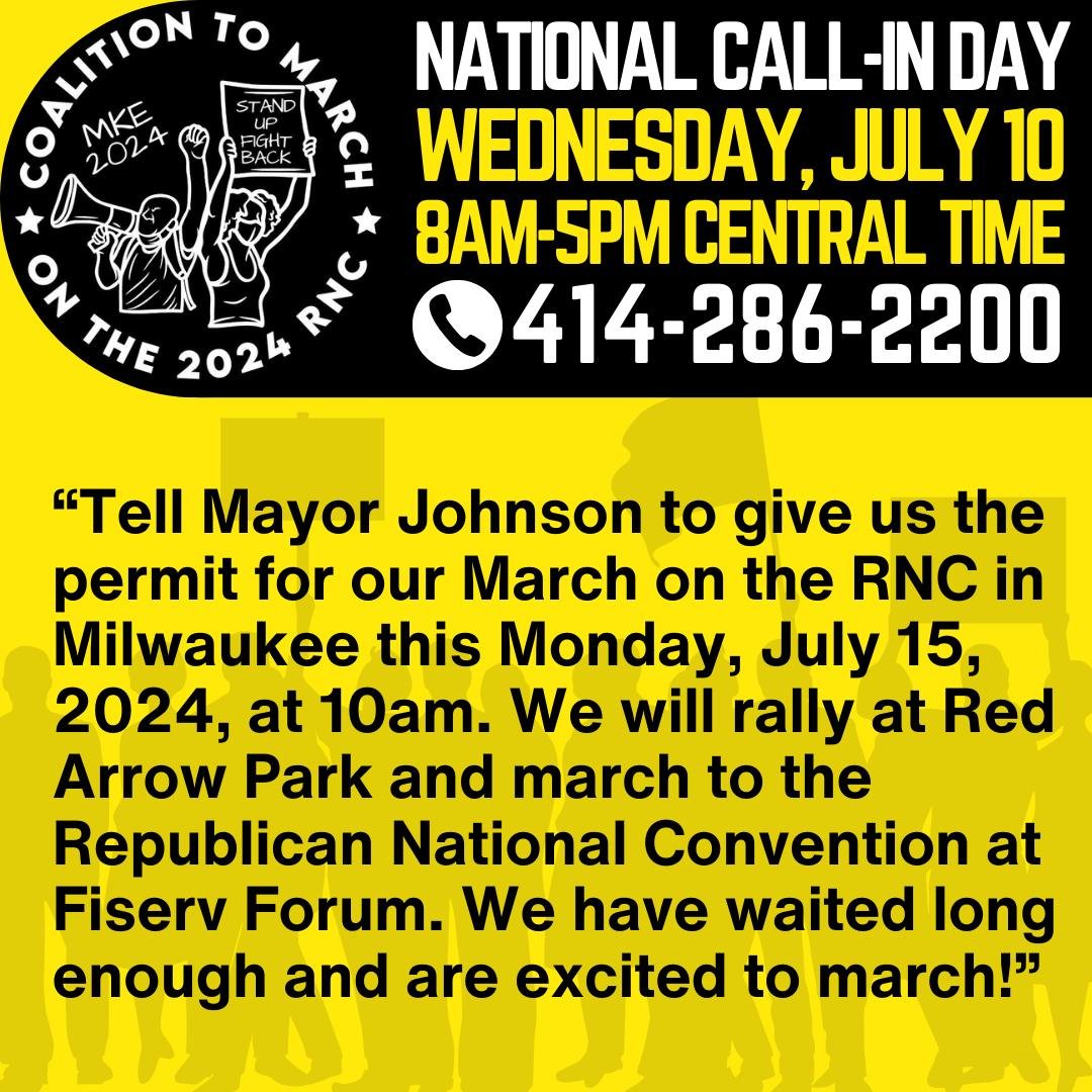reddougsea's tweet photo. "Mayor Johnson and the Secret Service think they can stifle free speech and frustrate our right to gather and march to within sight and sound of the RNC. We ask you to call and tell Mayor Johnson to, 'Let the people march!'"
https://t.co/RIscu7ZdgP… https://t.co/zrAWDPmi0D