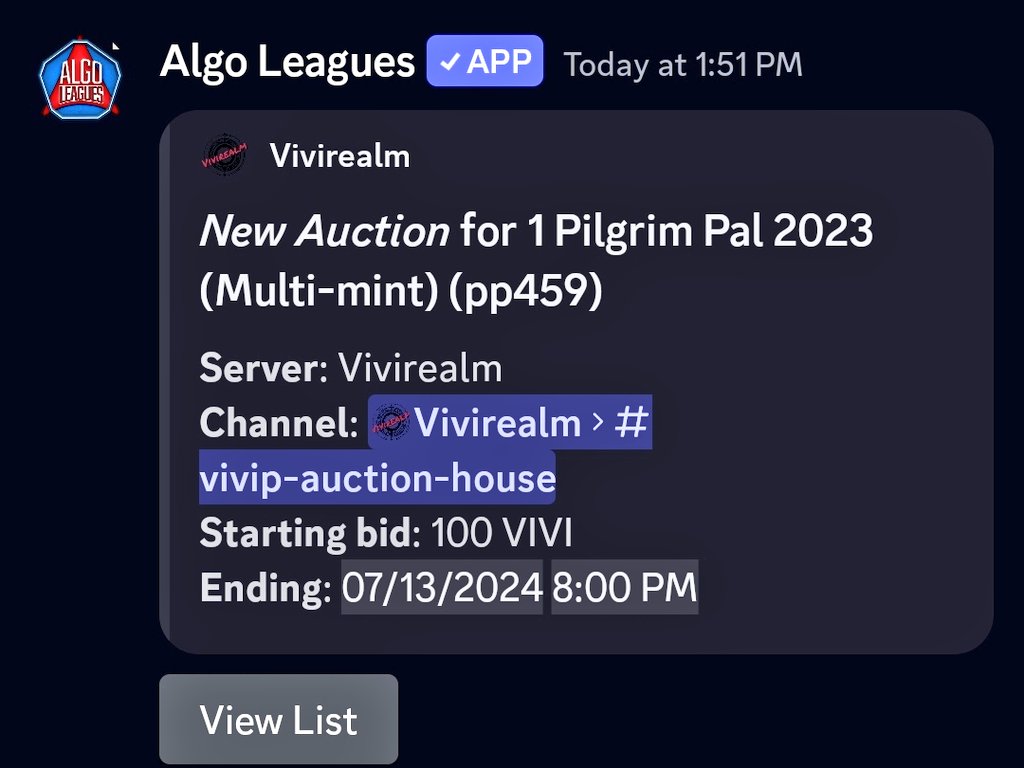 AlgoLeagues's tweet image. 🦸🏻‍♂️New @AlgoLeagues Bot Feature exclusive to The Algo Leagues Server; Auctions listings from all host servers! Never miss an auction again!
🦸🏻‍♂️New server hosting the Algo Leagues Bot!
@GraffeAlgorand(167) discord.gg/mzPH5bN9tKp
 #AlgorandNFTs #ALGO
x.com/AlgoLeagues/st…