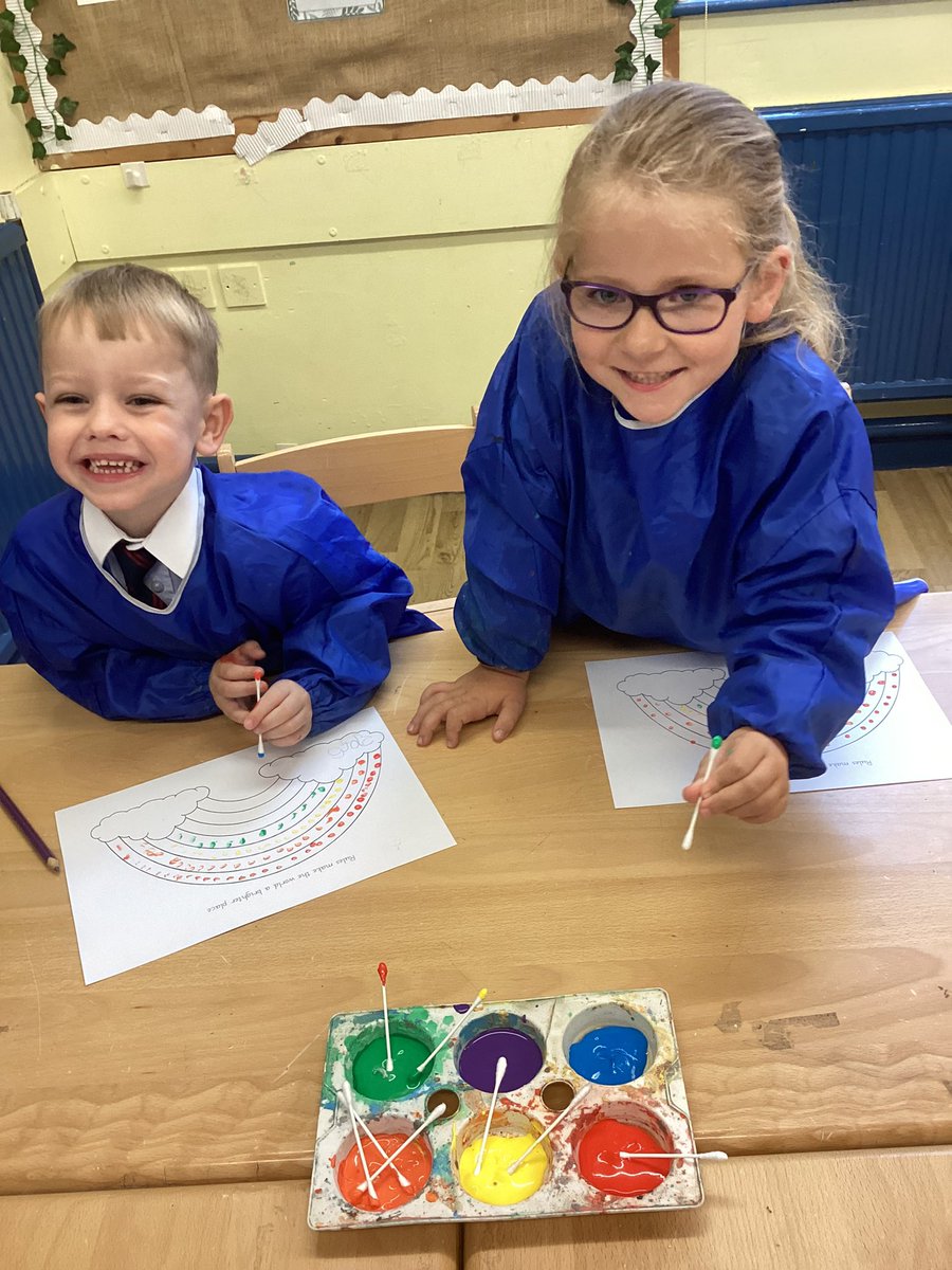 OLGHLiverpool's tweet photo. EYFS had a great transition day in Y1. We drew self-portraits, discussed school rules and painted rainbows to symbolise how following the rules brightens our class. #transition #olghEYFS https://t.co/G0VoQDkXtE