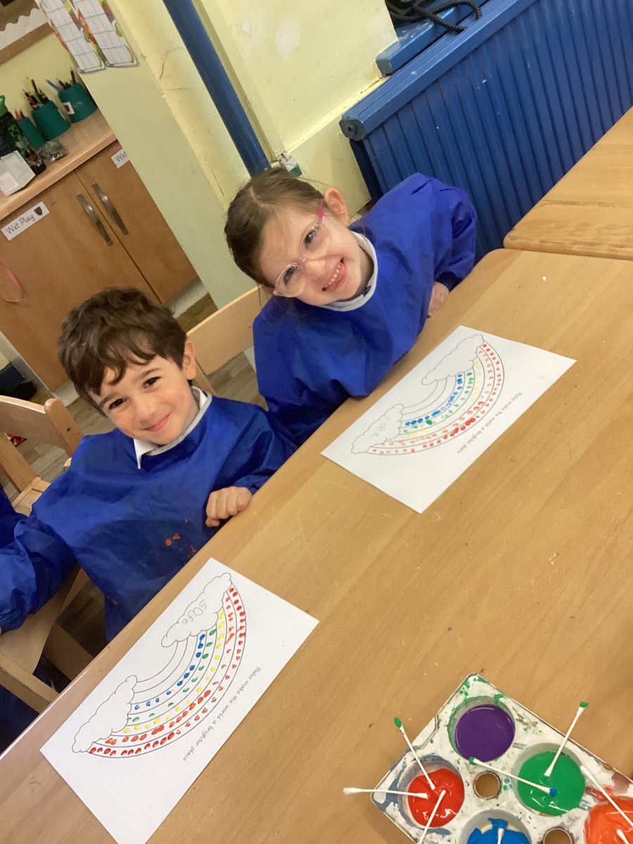 OLGHLiverpool's tweet photo. EYFS had a great transition day in Y1. We drew self-portraits, discussed school rules and painted rainbows to symbolise how following the rules brightens our class. #transition #olghEYFS https://t.co/G0VoQDkXtE