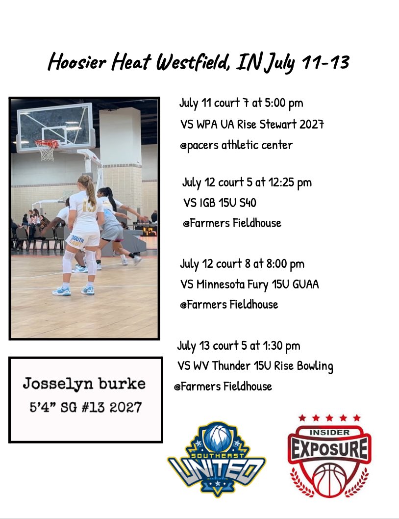 Josselyn Burke (@josselynburke10) on Twitter photo Looking forward to this weekend! Come watch <a href="/SEUnited_Elite/">Southeast United McGraw</a> play. <a href="/BatsonBBall/">Batson Basketball</a> Looking forward to this weekend! Come watch <a href="/SEUnited_Elite/">Southeast United McGraw</a> play. <a href="/BatsonBBall/">Batson Basketball</a>