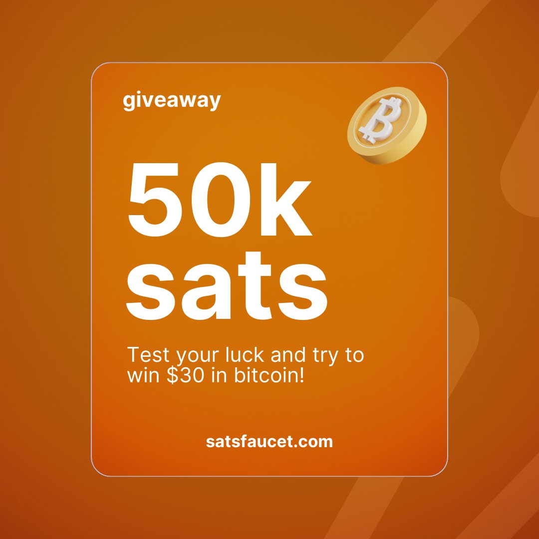 satsfaucet's tweet image. 50000 #Sats (~$30) Giveaway 🎉

👉 Follow @satsfaucet + @bitcoinfiq
👉 Like + Retweet
👉 Tag 3 friends

⏱️ Ends July 15th at 12pm UTC

#Bitcoin #SatsFaucet #Giveaway #BitcoinGiveaway #StackSats #EarnSats #EarnBitcoin #FreeBitcoin