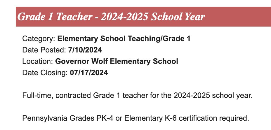 WANTED: @bethlehemareasd Grade 1 teacher who is passionate about delivering evidence-based reading instruction and developing good citizens! Start your rewarding and meaningful career in our highly-regarded school district and progressive community.

applitrack.com/basdschools/on…