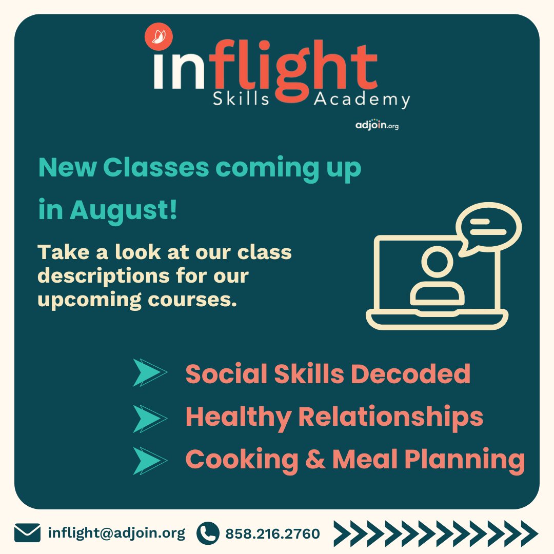 Adjoinorg's tweet image. Valley Mountain and San Diego Regional Centers! We have THREE new courses open for enrollment🌟⁠

Classes start August 5! Enroll now! ⁠

#VMRC #SDRC