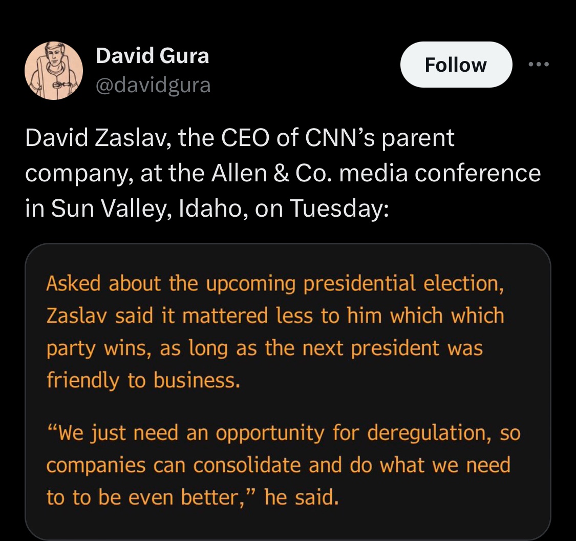 If you're wondering why @cnn and <a href="/danabash/">Dana D</a> and <a href="/jaketapper/">Jake Tapper 🦅</a> tanked for Trump in the debate (and why cnn did the Trump infomercial town hall last year)...

Stop wondering: