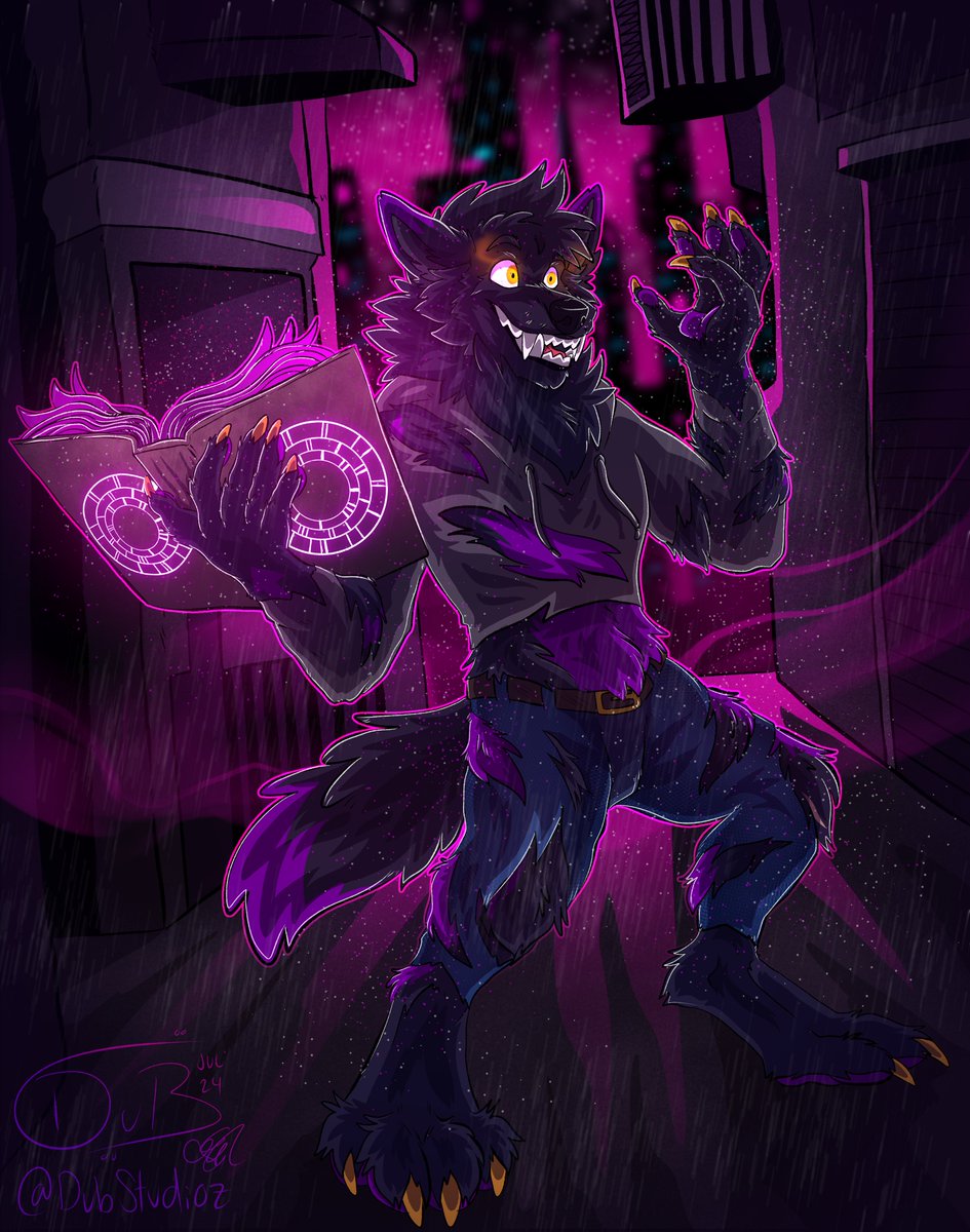 DubStudioz's tweet photo. Someone found a neat spellbook 👀  

The money I would pay to get my hands on that thing 🐺📖🌃 #WerewolfWednesday 

Comm for @AidanSeunarine https://t.co/9kG42iKkvt
