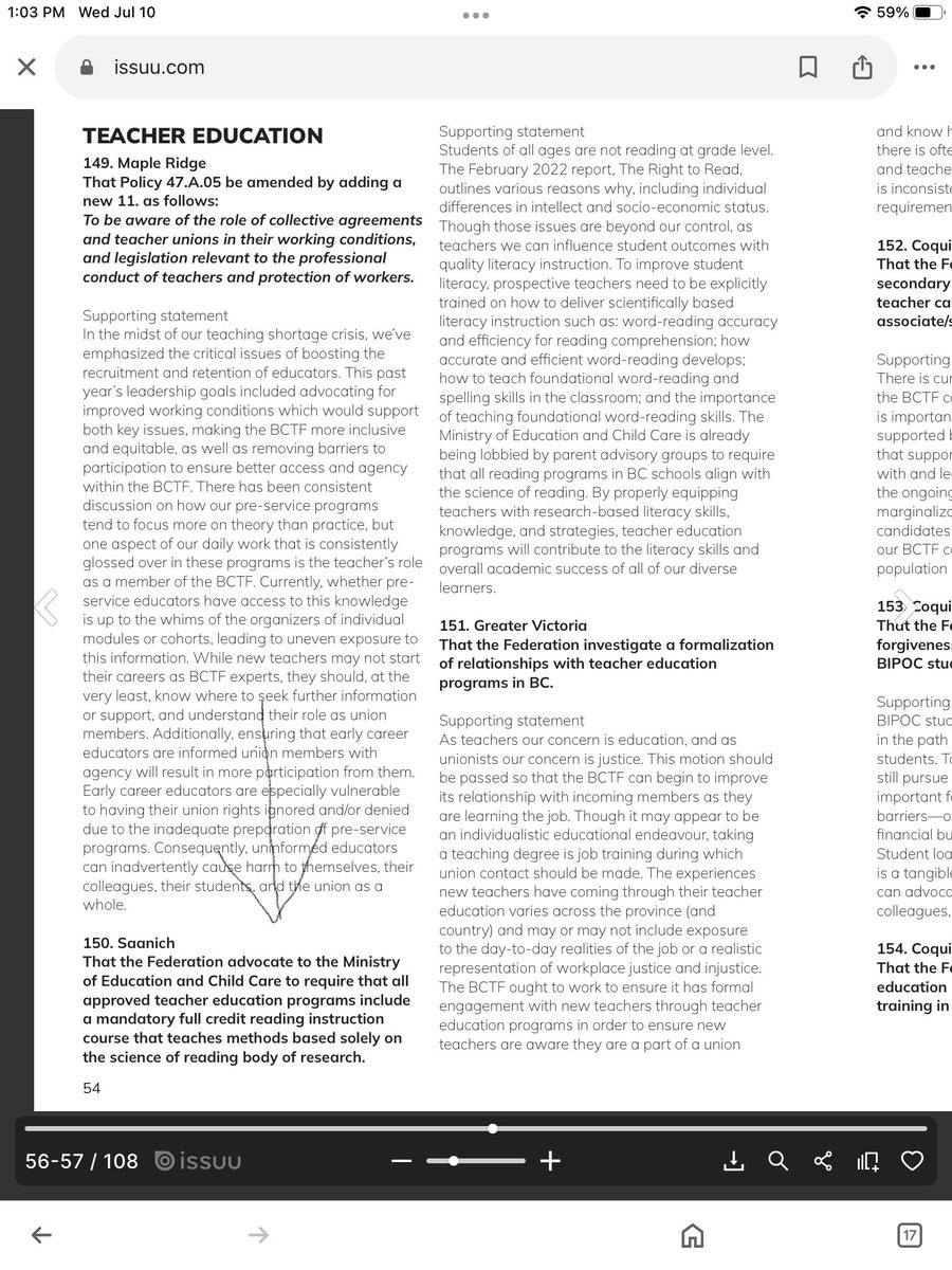 LizzieBTrask's tweet image. Just listened to this episode of The Literacy View and couldn’t help but see the parallel here in #BCEd. This motion for the #bctf to advocate that SoR based course work be mandatory in teacher prep programs did not pass at our AGM this spring.