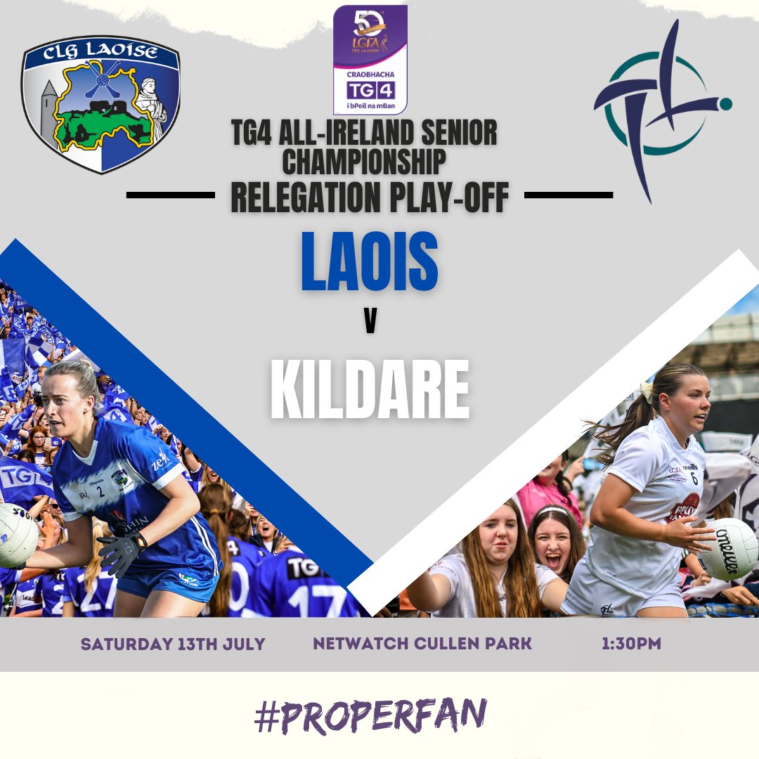 Saturday 13th July - Relegation Final 

Kildare senior ladies are in the play off this weekend v Laois. They need our support in the battle to stay senior for 2025 🤍 

Buy tickets below 👇🏻🎟️ 

universe.com/events/tg4-sen…