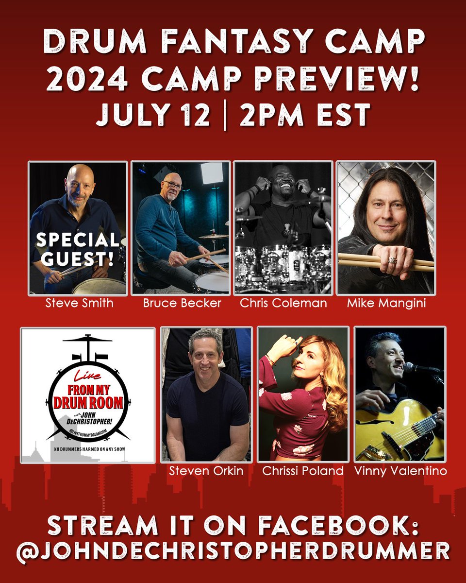 INTERESTED in <a href="/drumfantasycamp/">Drum Fantasy Camp</a>? As a longtime instructor, Steve is joining the camp's livestream discussion with this year's instructors and some of the band members Friday, July 12, at 2pm EST! Listen in and ask questions! GO HERE AT 2pm: facebook.com//johndechristo… !