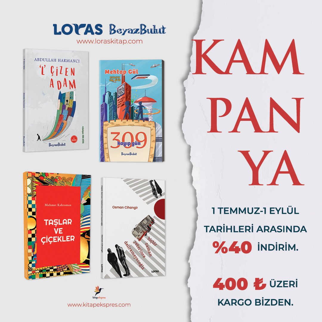 loraskitap's tweet photo. Loras ve BeyazBulut yayınlarında yaz kampanyası.
https://t.co/Jl1woN4oMW sitesinde 1 temmuz - 1 eylül tarihleri arasında siparişlerinizde %40 indirim. Ayrıca 400 tl ve üzeri alışverişlerde kargo ücretsiz. https://t.co/powuhFMn2V