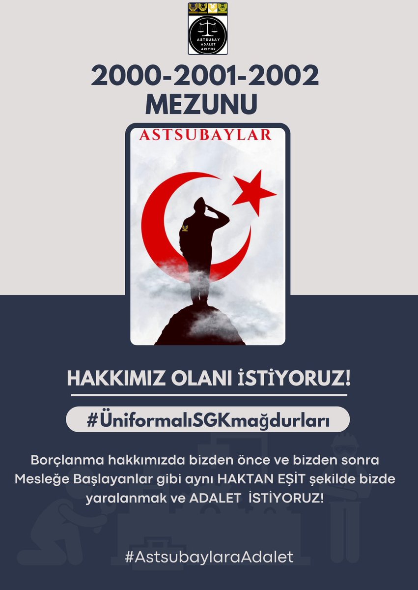 EYILMAZ3503's tweet photo. @MhpTbmmGrubu @erkanakcay45 SİVİL OKUL BORÇLANMASI mağdurları 2000, 2001 ve 2002 devresi ASTSUBAYLAR olarak, artık YETER diyoruz! Bizden sonra mesleğe girmiş astsubaylar gibi biz de SİVİL OKUL BORÇLANMASI yaptık ve ADALET bekliyoruz. KDK kararını görmezden gelmeyi bırakın artık 📢 #SivilOkulBorçlanması https://t.co/IB007JsdnT