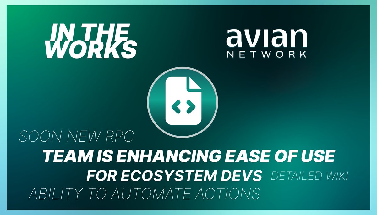 avianfoundation's tweet photo. Soon, anyone can effortlessly build on #Avian and seamlessly interact with core functionality using node.js JavaScript 🌟❤️
A lot of hard work has been put in by the core team, we’re on the brink of an official release for the new $AVN RPC library very soon! Stay tuned! https://t.co/iI8F8XVHw5