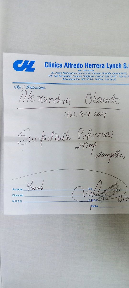 La princesita Alexandra Sofía nació ayer 09/07/24. Presenta síndrome meconial + asfixia perinatal y hemorragia pulmonar. Se necesita en donación medicamento de alto costo, Surfactante Pulmonar de 400mg o dos frascos de 200mg. Cualquier institución o particular que pudiera