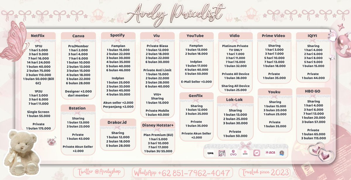 avelyshop's tweet photo. @avelyshop is offering premium apps, yang kamu cari ada di sini loh dan banyak pilihan, 100% trusted, fast respond dan full garansi pastinya 𓍢ִ໋🌷͙֒  

💨 wa : https://t.co/YDSMduFK9l
#zonauang
https://t.co/tSTYQLjxWt