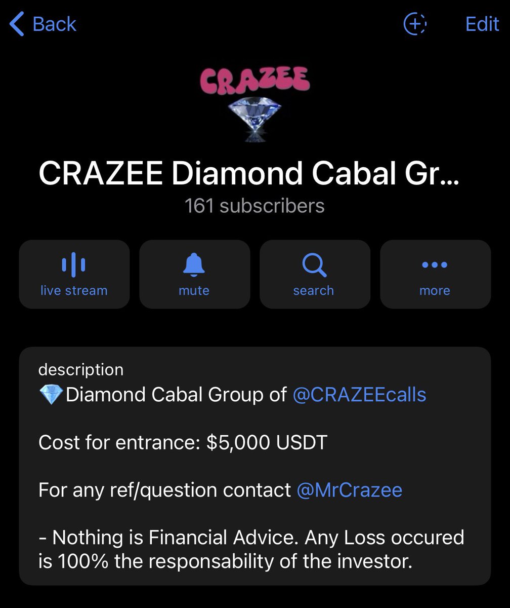 More than 161 Members in the Diamond Cabal Group 💎

I’m building the Biggest &amp; Most Respected Millionaires Group in the world.

Join or Watch 😕

@CRAZEEcalls 🤪