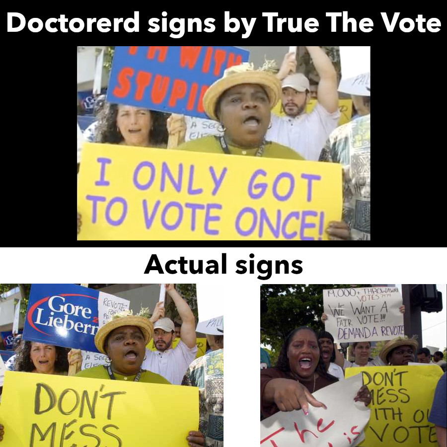 Paola Poot (@pootdibou) on Twitter photo 💥 In 2010, Catherine Engelbrecht's King Street Patriots launched their <a href="/TrueTheVote/">True the Vote</a> initiative with a video that doctored a 2000 photo of a Black woman, changing her recount rally sign from "Don't Mess With Our Vote" to "I Only Got to Vote Once". 💥 In 2010, Catherine Engelbrecht's King Street Patriots launched their <a href="/TrueTheVote/">True the Vote</a> initiative with a video that doctored a 2000 photo of a Black woman, changing her recount rally sign from "Don't Mess With Our Vote" to "I Only Got to Vote Once".