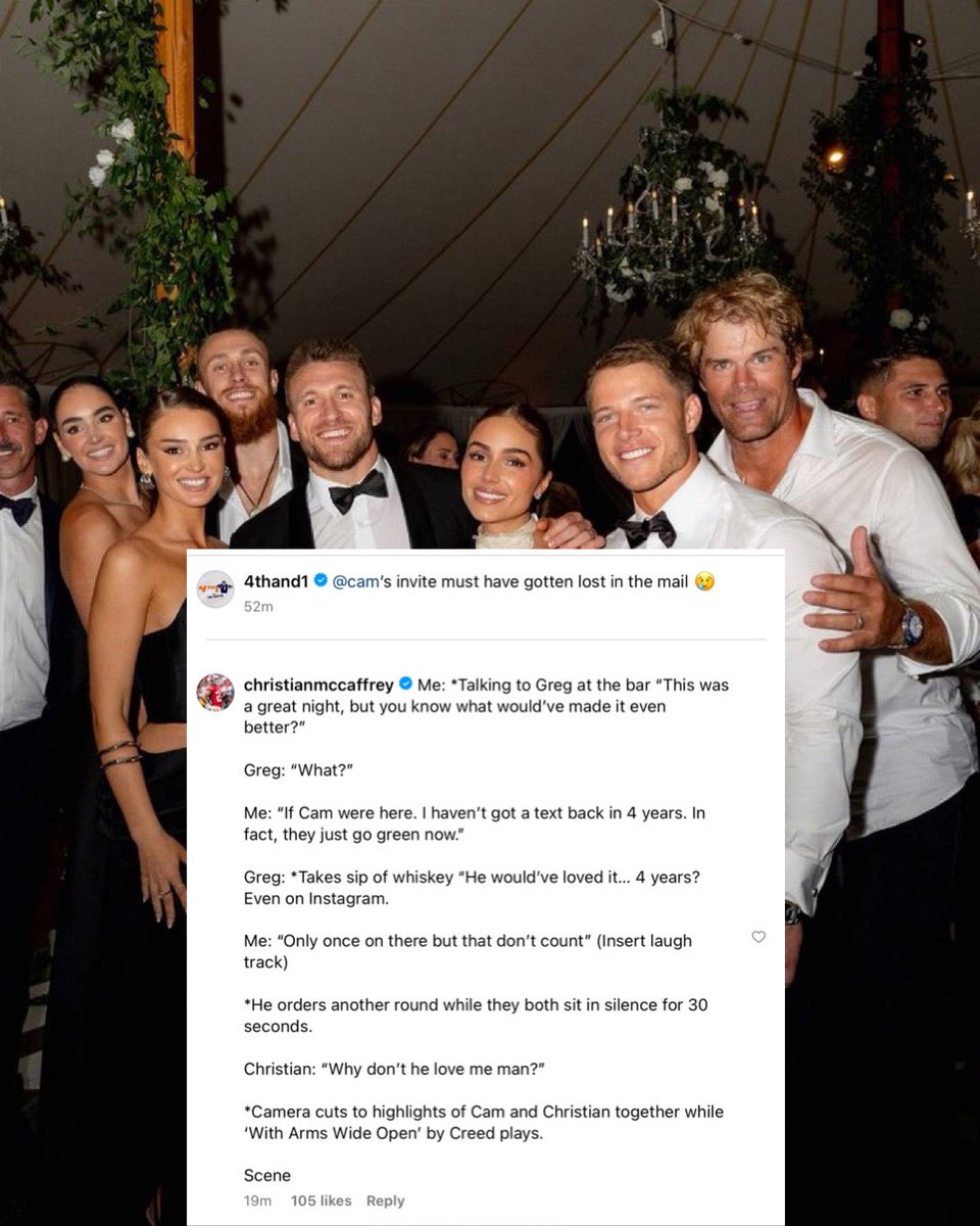 CMC’s CONVERSATION WITH A WASTED GREG OLSEN AT HIS WEDDING &amp; how Cam does not answer him

💀💀💀 

(Via <a href="/4thand1show/">4th&1 with Cam Newton</a>)