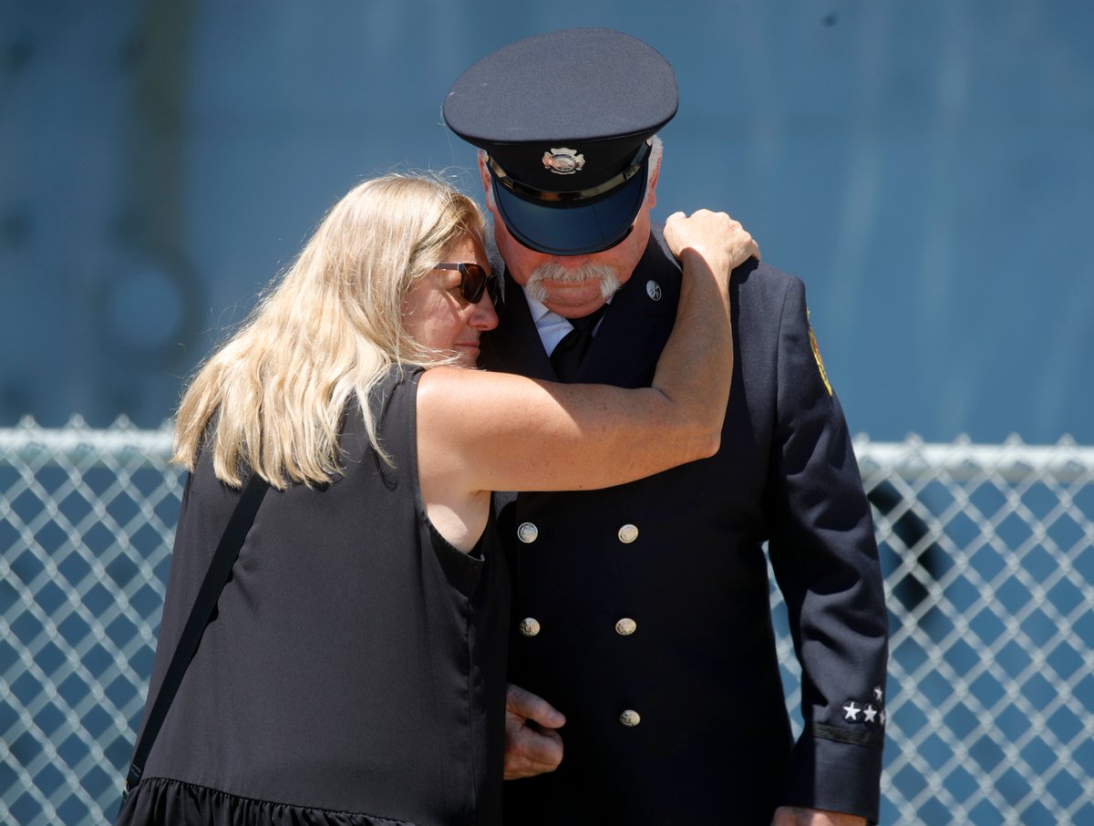 Tyska's tweet photo. Covered the funeral today for @OaklandFireCA's Caeden Laffan. Super sad, I also covered the funeral for his dad Sean a few years ago. My deepest condolences to his family &amp; firefighter colleagues. More pics here. @OakTribNews @EastBayTimes https://t.co/v3tRo8h8ST