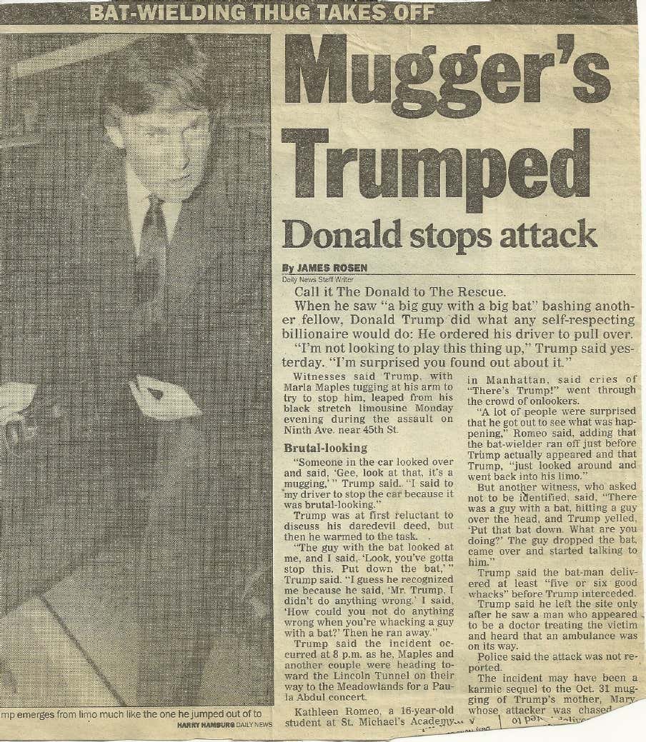 JamesPleickhar2's tweet photo. Who Remembers that time in 1991 when Donald Trump stopped a Bat-wielding Mugger in NYC!?
 A Billionaire in a Limo- jumping out to help an everyday citizen!

This is why he is The People’s President!
TRUMP 2024 🇺🇸🦅🇺🇸
#TRUMP2024ToSaveAmerica https://t.co/FHJk1G43HN