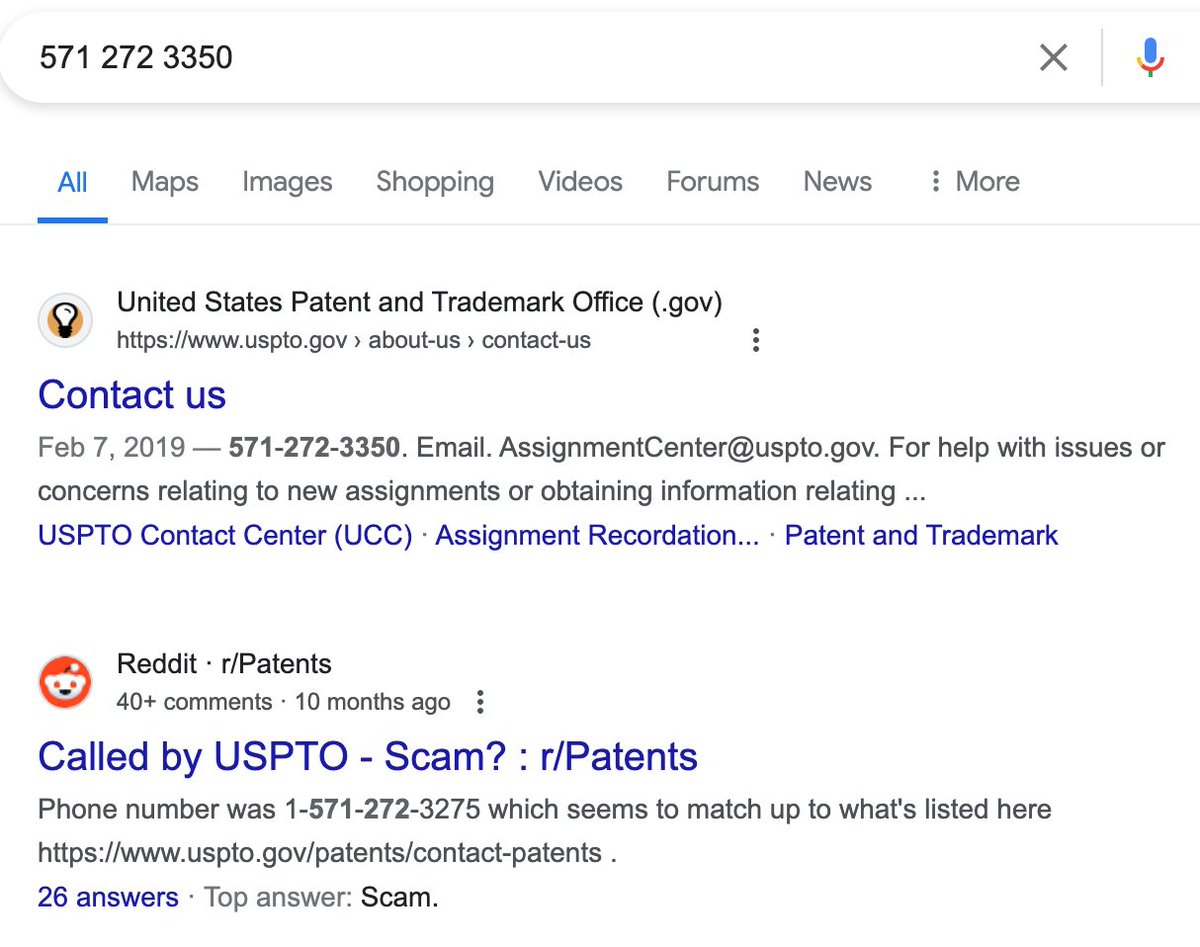 GigaPotential's tweet photo. Almost got scammed by a caller spoofing USPTO phone number!

They confirmed public information from the application to gain "trust", &amp; blackmailed to "pay now by providing cc or we abandon your application"

Thanks Reddit for saving the day!
#buildinpublic https://t.co/F6qQ1FkItG