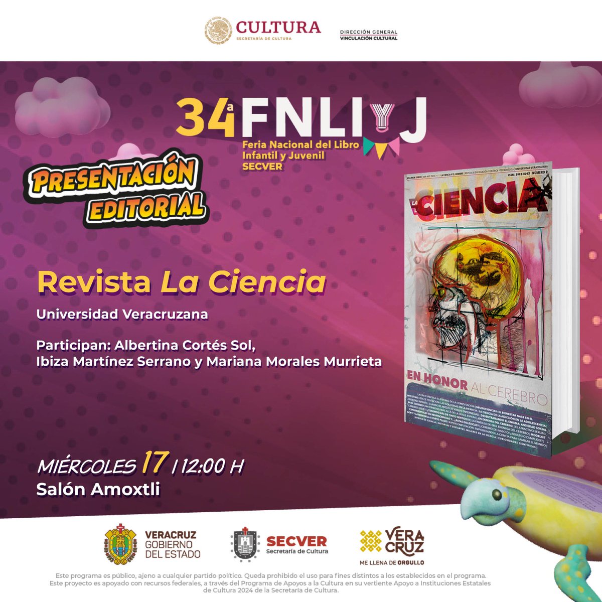 🌟🏖 Para iniciar con todo tus vacaciones de verano, ven con tu familia y amigos a la presentación de la revista La Ciencia, en la Feria Nacional del Libro Infantil y Juvenil. 
¡Platica con algunas de las autoras de este número dedicado a las neurociencias! 
#LaCiencia #34FNLIyJ