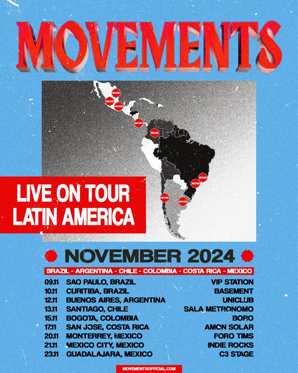 movementsCA's tweet photo. Latin America, we are finally coming to play some shows for you. See you in November. Tickets on sale now at https://t.co/TzXvUB5AK2 https://t.co/03sRmjWyQ9