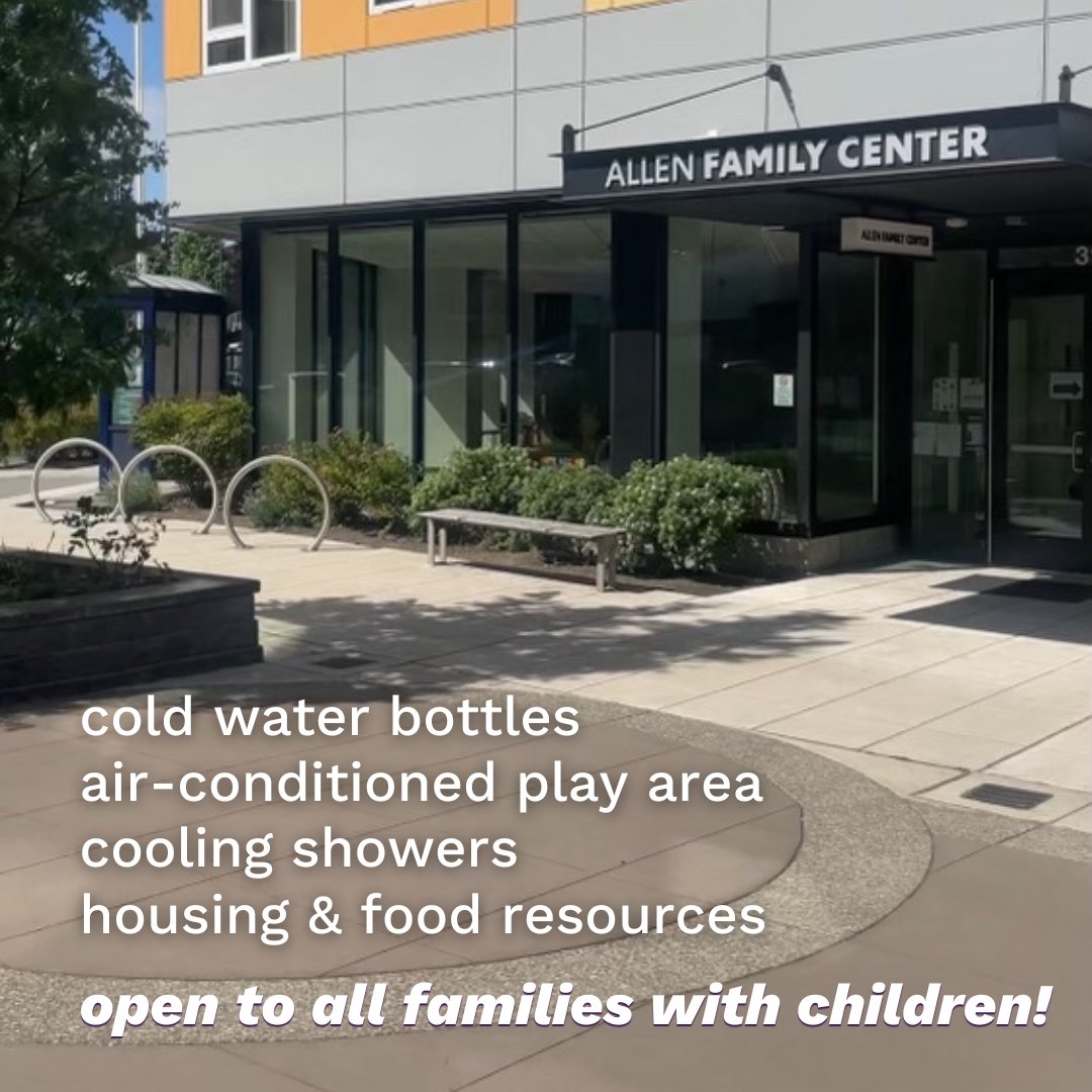 MarysPlaceWA's tweet photo. Feeling the heat? Families with children can get resources and cool down at the Allen Family Center at 3190 South Martin Luther King Jr. Way - just off the Mt. Baker Light Rail stop - Monday - Friday, 9 am - 5 pm. #seattleheatwave #WAwx #coolingcenter https://t.co/ew8D2sI8Zy