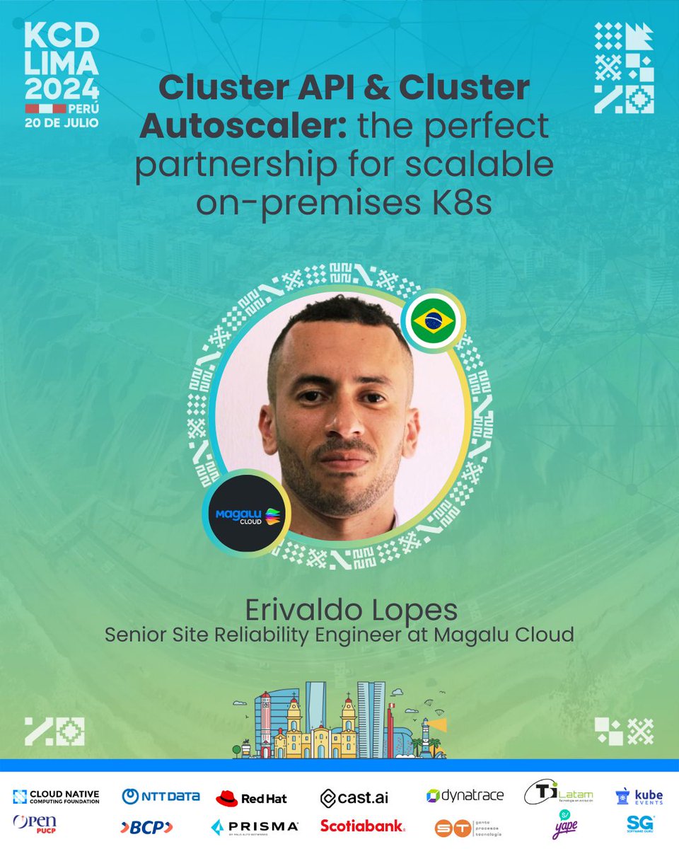 KCDLimaPeru's tweet photo. ¡Continuando con nuestros speakers, tenemos desde São Paulo, Brasil 🇧🇷 🤗 a Erivaldo Lopes con su tema: "Cluster API &amp; Cluster Autoscaler: The Perfect Partnership for Scalable On-Premises K8s"! 💪 🏄‍♂️ 

#KCDLima #Kubernetes https://t.co/AQgUwi5wQw