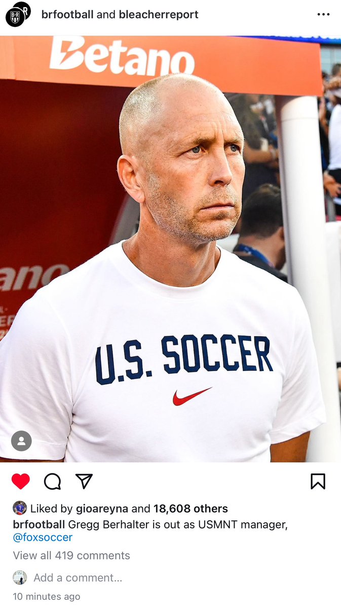 Mixhail's tweet image. Lol Gio Reyna liking this post on Instagram less than 10 mins after the #Berhalter news got posted