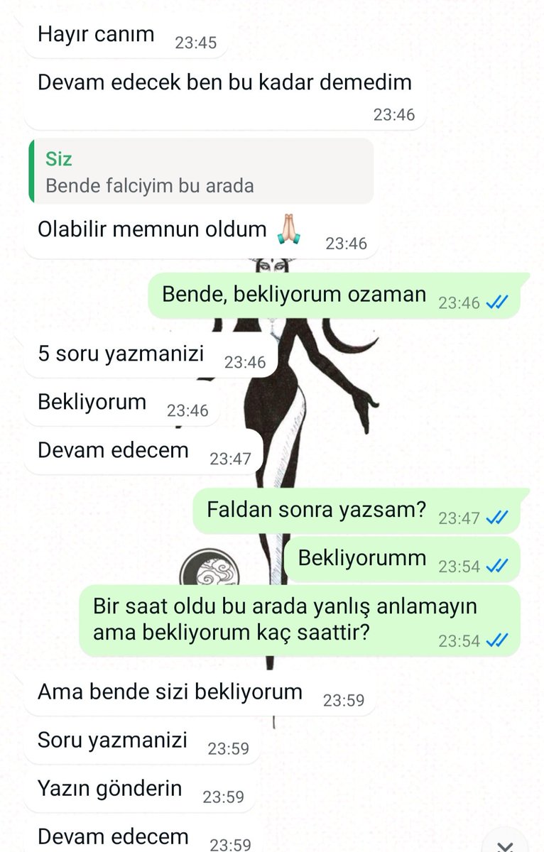 Yine bennnn geldimmm ama bu sefer sizi uyarmaya geldim.
Kesinlikle fal baktirmayin.
Hiç saygı yok
23.00 dan beri fal bakılmasını bekliyorum kahve falına soru Sor diyorlar sorumu sordum bir saat yine cevap yoktu çok dikkatli olun💅
