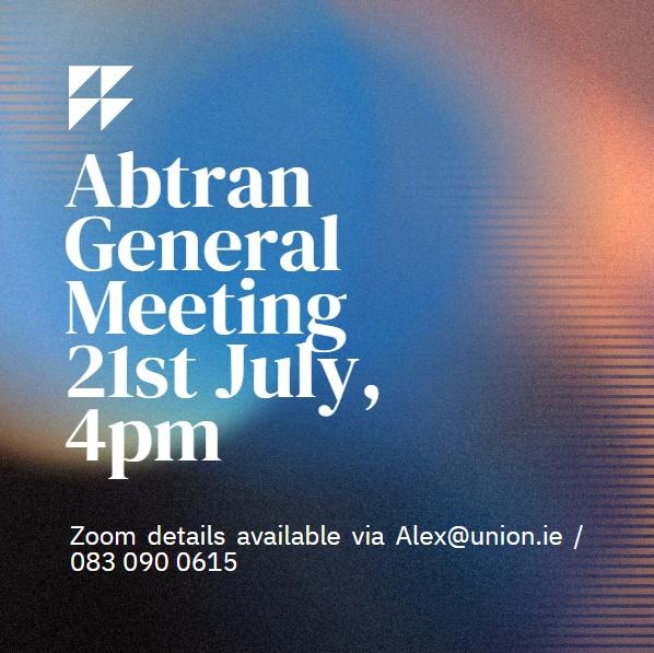 IWU (Independent Workers' Union) (@the_iwu) on Twitter photo π¨ ABTRAN UPDATE π¨
π If you work for Abtran, now's the time to speak to other trade union members & get organised together!
π¬ Contact our trade union organiser at alex@union.ie or 083 090 0615 for the Zoom details of the first Abtran workers' general meeting.
ποΈ 21/07
β° 4pm π¨ ABTRAN UPDATE π¨
π If you work for Abtran, now's the time to speak to other trade union members & get organised together!
π¬ Contact our trade union organiser at alex@union.ie or 083 090 0615 for the Zoom details of the first Abtran workers' general meeting.
ποΈ 21/07
β° 4pm