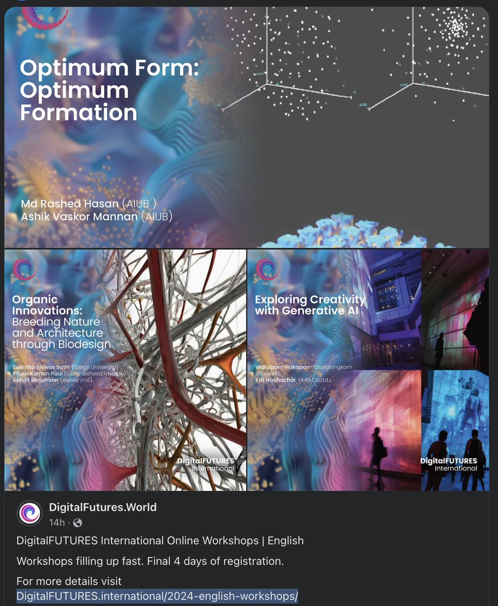 DigitalFUTURES (@_digitalfutures) on Twitter photo DigitalFUTURES International Online Workshops | English
Workshops filling up fast. Final 4 days of registration.
For more details visit
DigitalFUTURES.international/2024-english-w… DigitalFUTURES International Online Workshops | English
Workshops filling up fast. Final 4 days of registration.
For more details visit
DigitalFUTURES.international/2024-english-w…