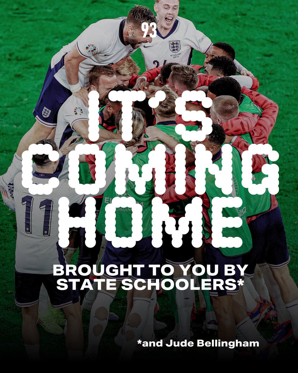 Brought to you by state schoolers.

England v Netherlands #EURO2024 

 #ItsComingHome #StateSchoolProud