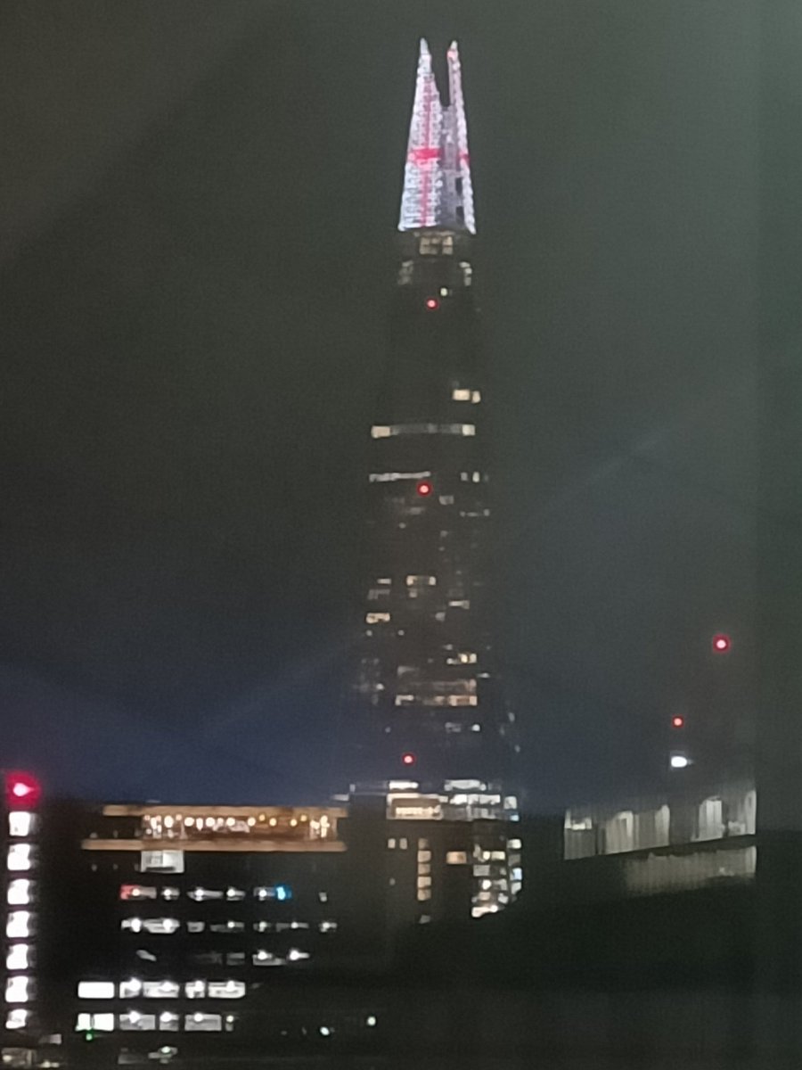 The Shard is lit up for England's win tonight! #NEDENG #ItsComingHome #ENGLAND #whatagoal
