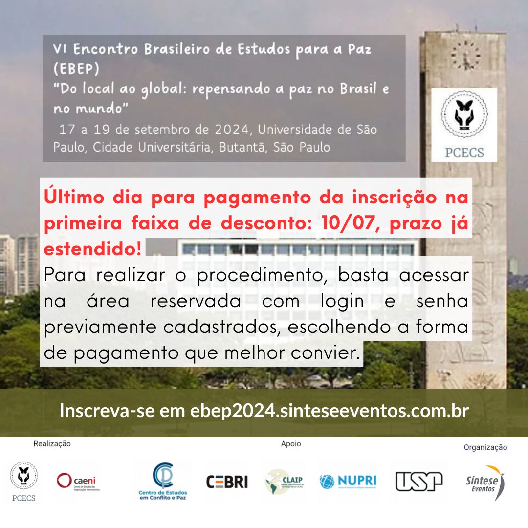 Último dia para pagamento da inscrição com desconto no VI EBEP: ebep2024.sinteseeventos.com.br