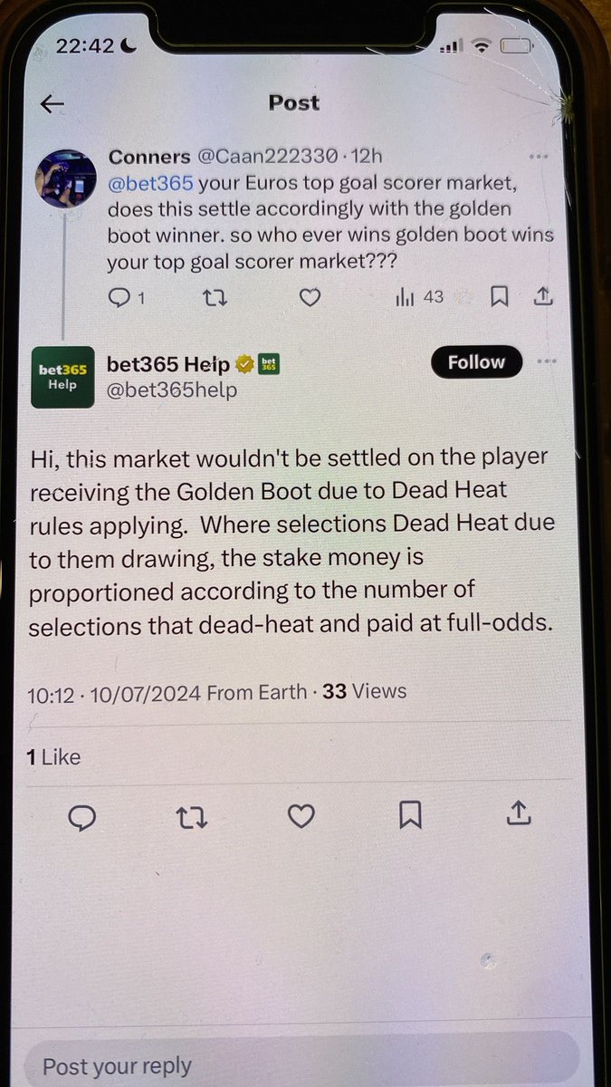 bagnalluke's tweet photo. @bet365help Hi there, can you please confirm that the rules in your Euros top goal scorer odds article update 6 hours ago is what will be paid out? So that top goal scorer will be determined by countback in terms of most assists if goals are tied with multiple players? https://t.co/VCapTJQUf6
