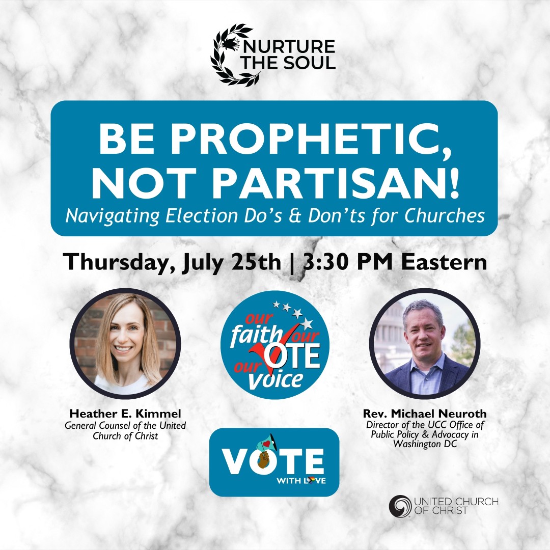 🗳️ How can churches engage in politics without losing 501c3 (tax-exempt) status?

Join Heather Kimmel, UCC’s General Counsel &amp; Rev. <a href="/michaelneuroth/">Michael Neuroth</a>, Dir. of <a href="/justice_ucc/">UCC Washington D.C. Office</a>, on the “Do’s &amp; Don’ts” for congregations this election season!

👉🏾 7/25 @ 3:30 PM ET: ow.ly/Gc7650Szc6K