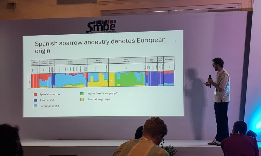 Great to hear <a href="/jack_harper_/">Jack Harper</a> from Nottingham talking about his PhD work on the ancestry of global sparrow populations <a href="/OfficialSMBE/">Society for Molecular Biology and Evolution</a>