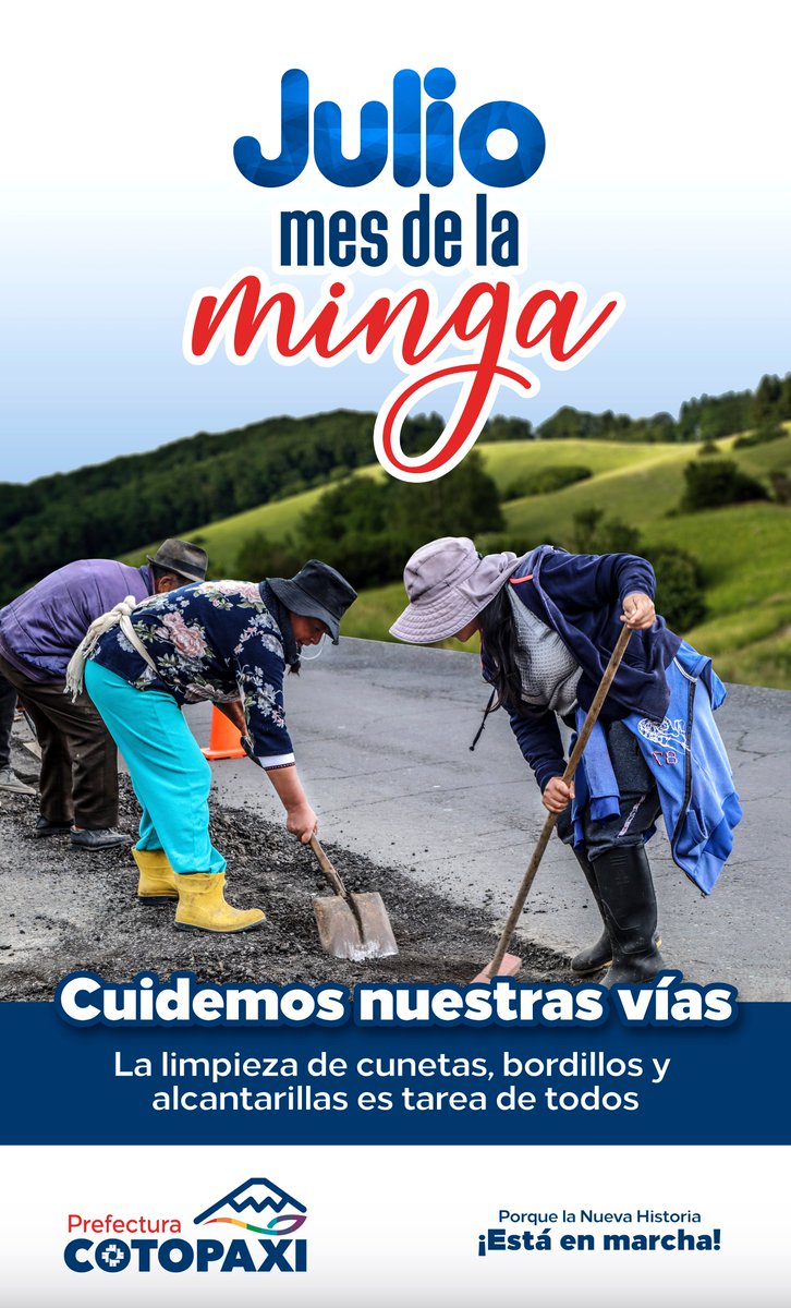 JULIO MES DE LA MINGA
Por la vialidad de Cotopaxi 

Únete a esta campaña ciudadana de la Prefectura y contribuye con la limpieza de nuestras vías.