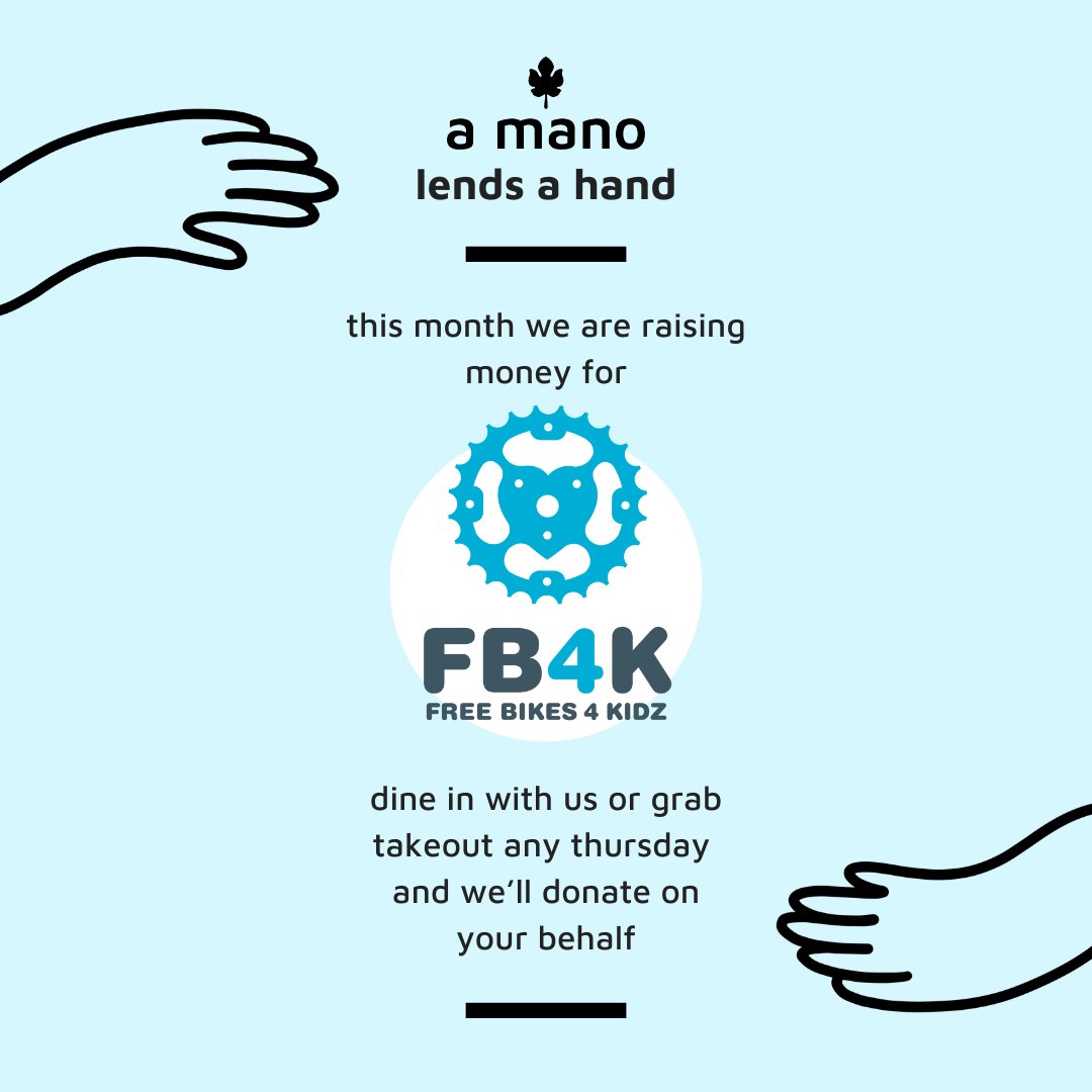 Join us every Thursday in July at one of our favorite neighborhood restaurants a mano in Old Fourth Ward. They've been a huge supporter of our organization and are donating a portion of proceeds each Thursday this month to FB4K Atlanta! 🙌 See you there!